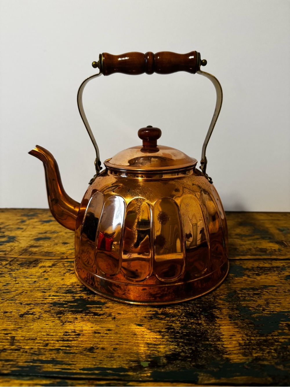 Copper Finish Stovetop Kettle with Wooden and Brass Handle